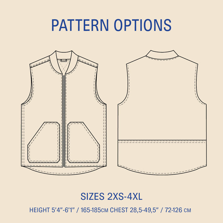 Outline drawing of th eozark vest sewing pattern