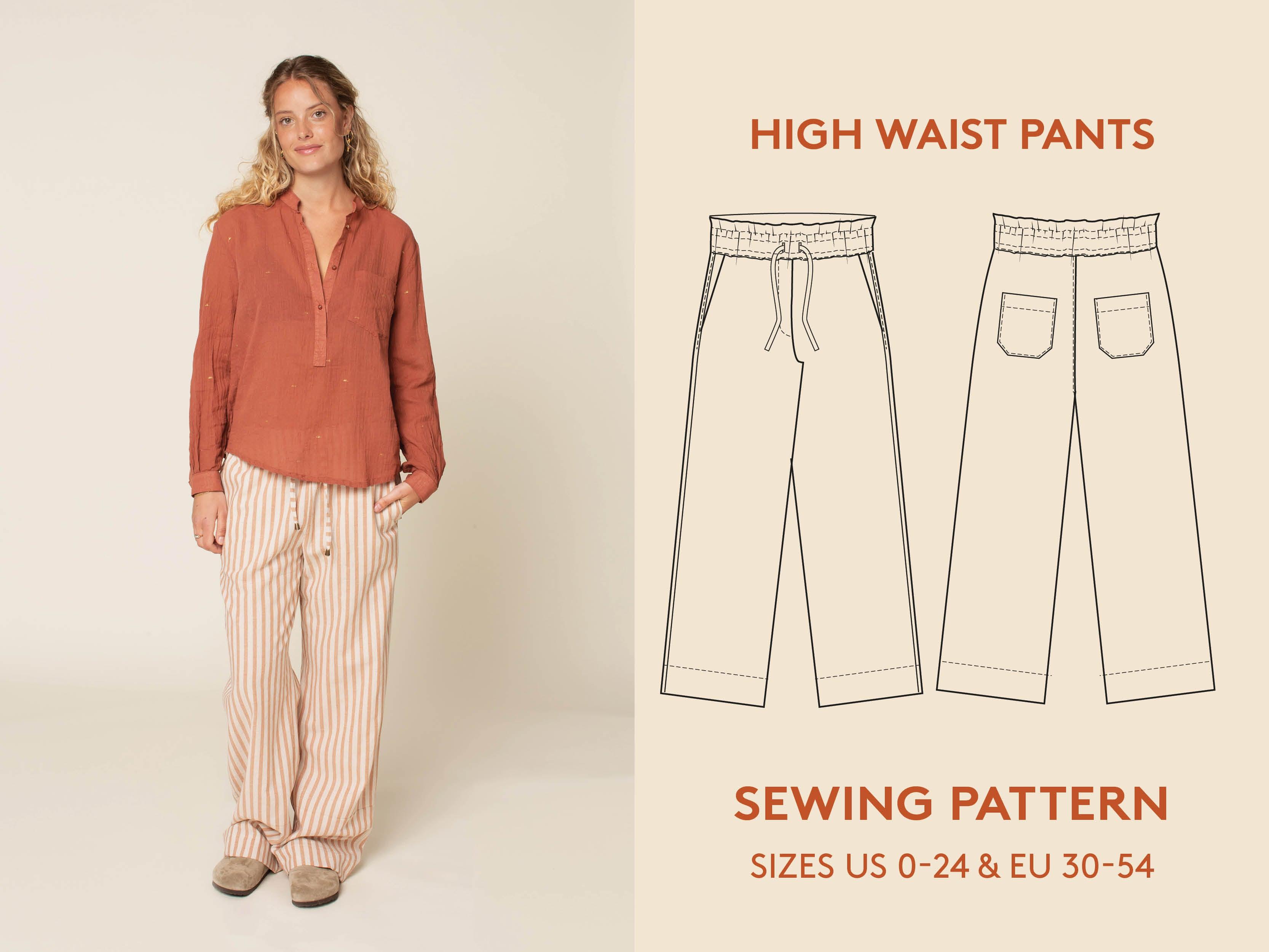 High Waisted Pants Pattern, Wide Leg Pants Pattern, Sewing