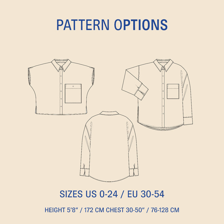 Pattern options for the Boxy Shirt sewing pattern