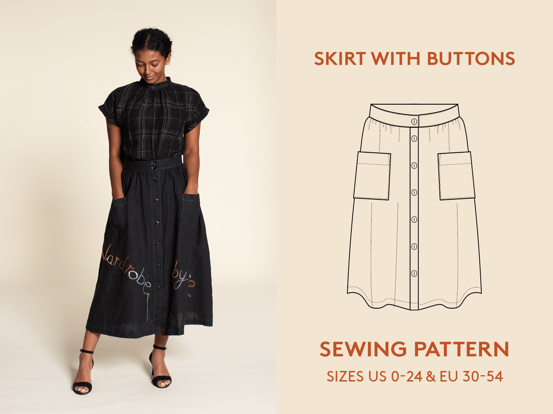 Skirt with buttons Sewing Pattern -Women's sizes - Wardrobe By Me