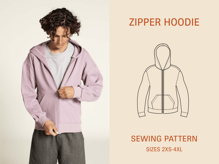 Zipper Hoodie Sewing Pattern-Unisex Sizes 2XS-4XL