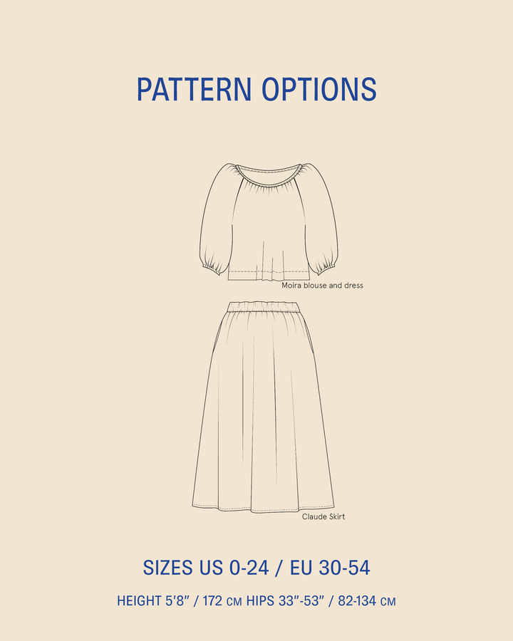 Moira blouse and Claude skirt PDF pattern bundle