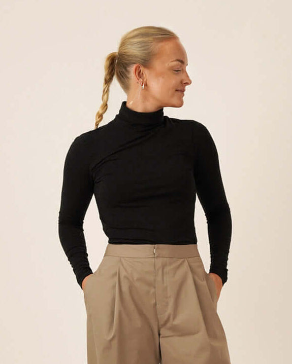 Bermuda Pants & Shorts sewing Pattern displayed with Trudy Turtleneck sewing pattern