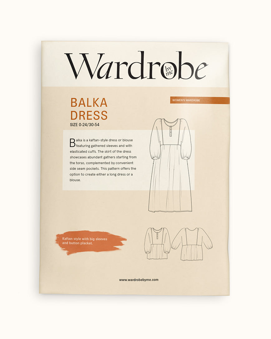 Wardrobe by Gryna Balka Dress pattern packaging on a beige background