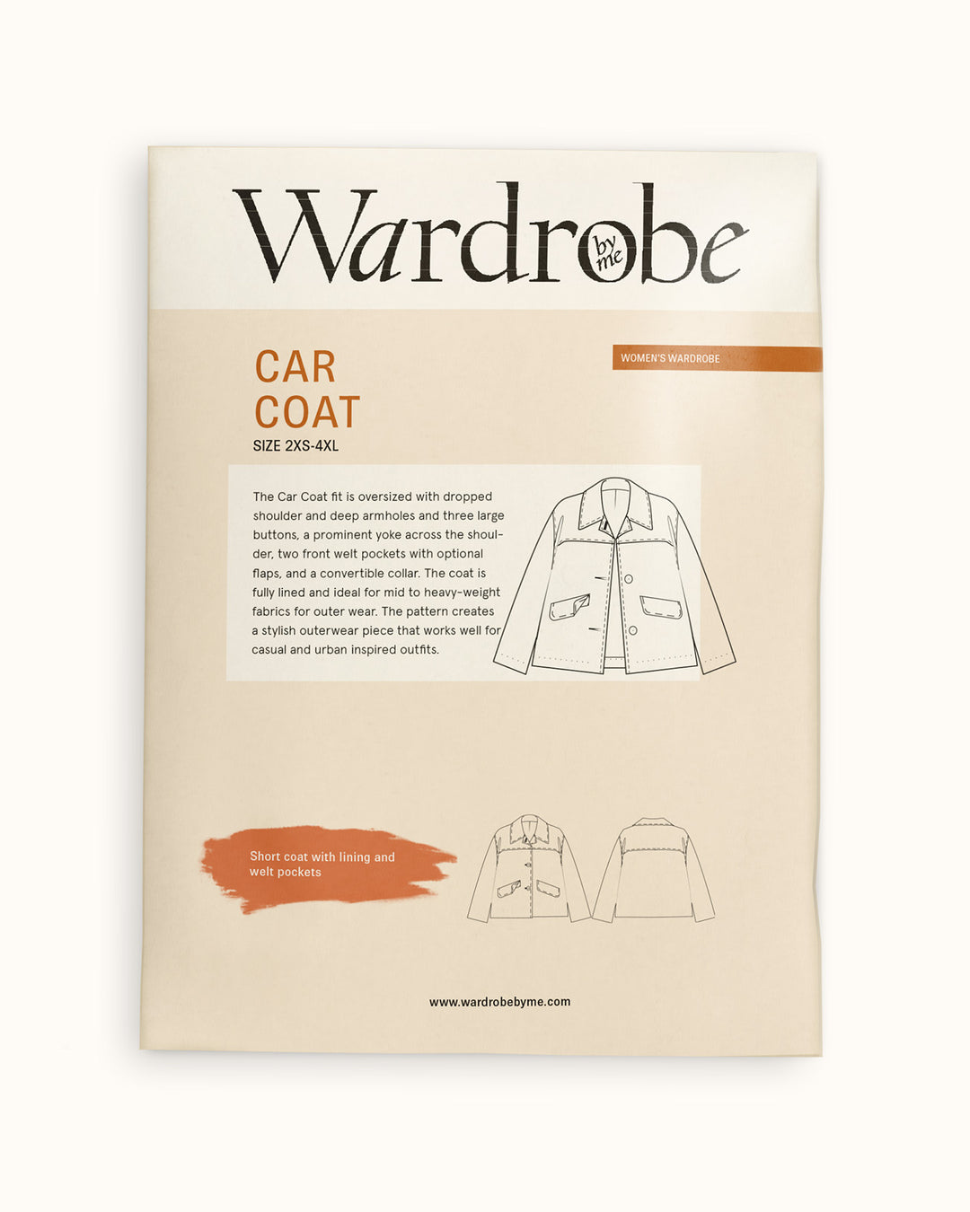 Car Coat Sewing Pattern - paper pattern displaying design and features for relaxed outerwear.
