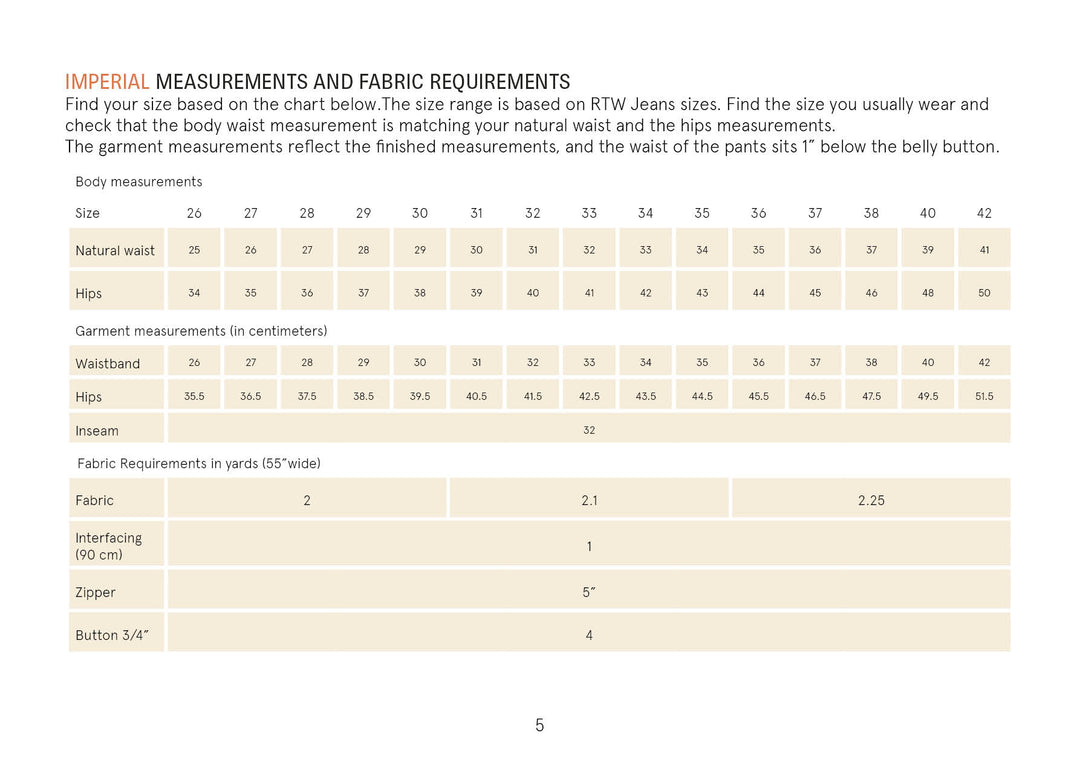 Measurements for Cargo Pants