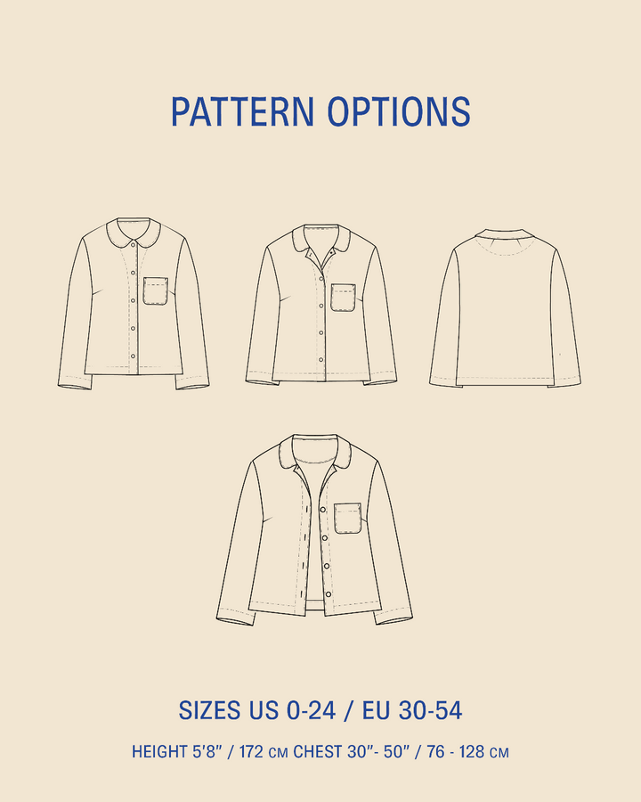 Style illustration showing Dukke blouse sewing pattern options