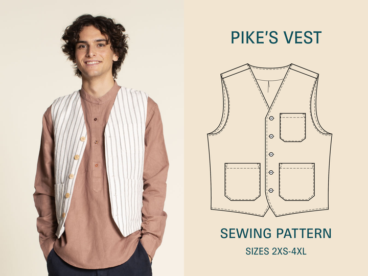 Pike's Vest Printed pattern- Men's Sizes 2XS-4XL