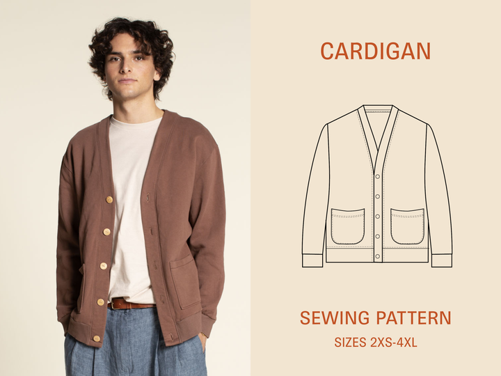Cardigan Sewing Pattern- Men's Sizes 2XS-4XL