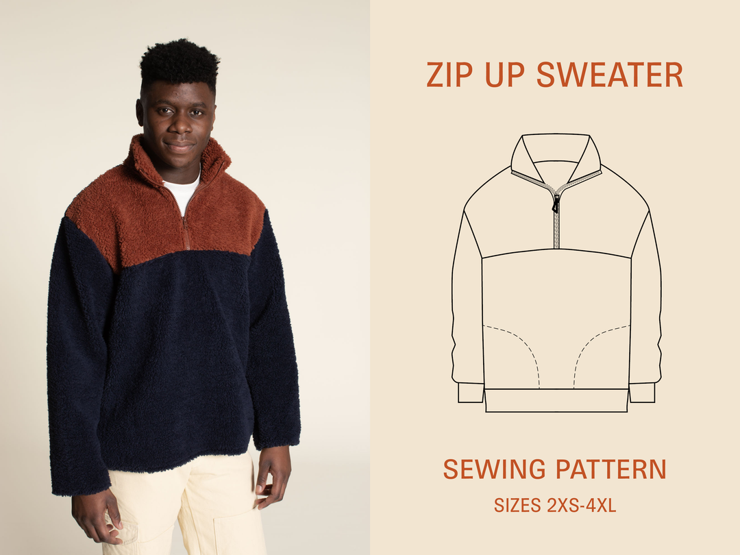 Zip Up Sweater sewing pattern-Men's Sizes 2XS-4XL