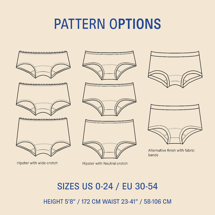 WBM Hipster underwear pattern illustration of the different options in the pattern
