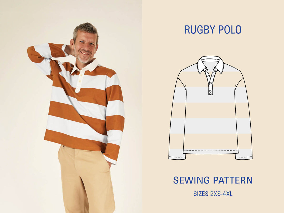Rugby Polo Shirt sewing pattern featuring a relaxed fit and jersey fabric, showcasing design and style options.