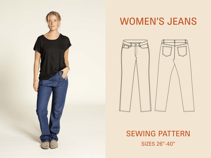 Five Pocket Jeans Sewing Pattern -Women's sizes 26-40"