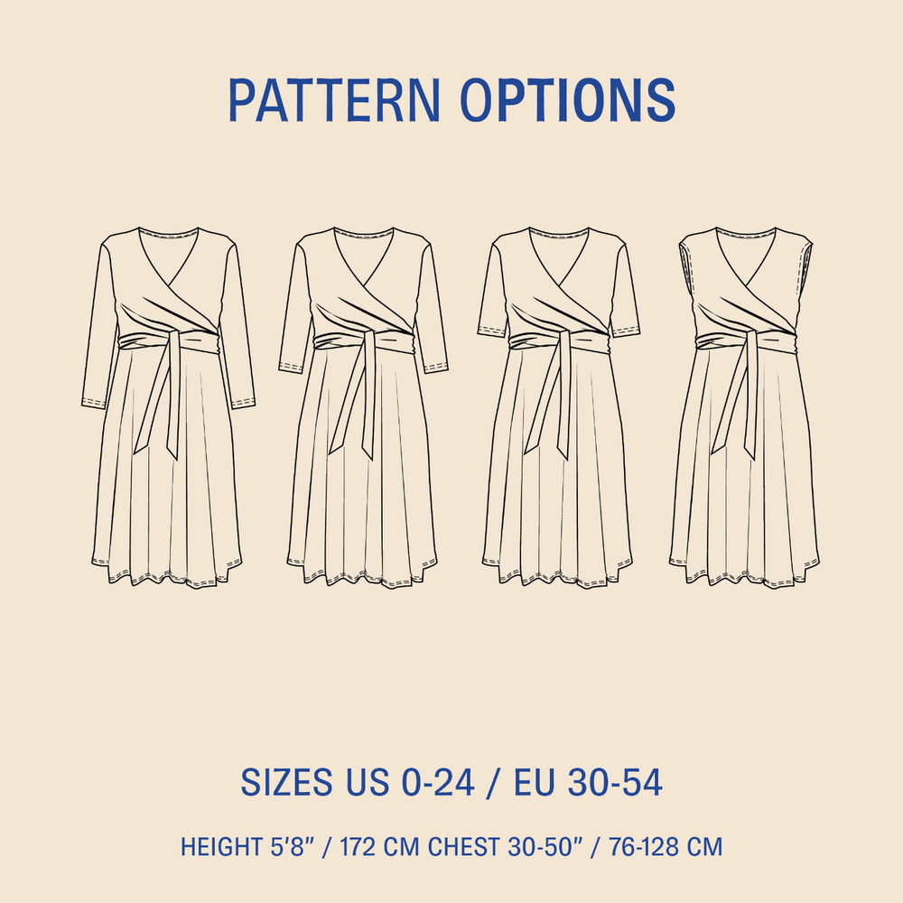 Wanda Wrap dress sewing pattern options wardrobe By Me