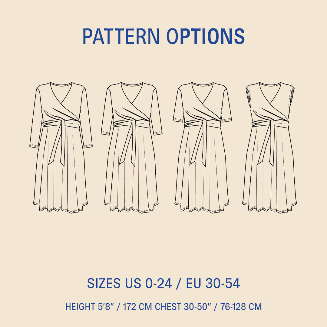 Wanda Wrap dress sewing pattern options wardrobe By Me