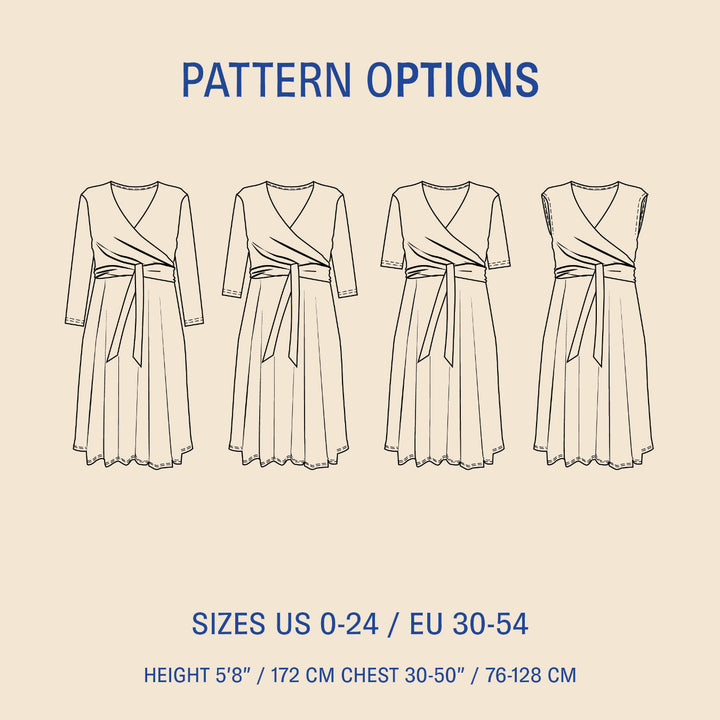 Wanda Wrap dress sewing pattern options wardrobe By Me