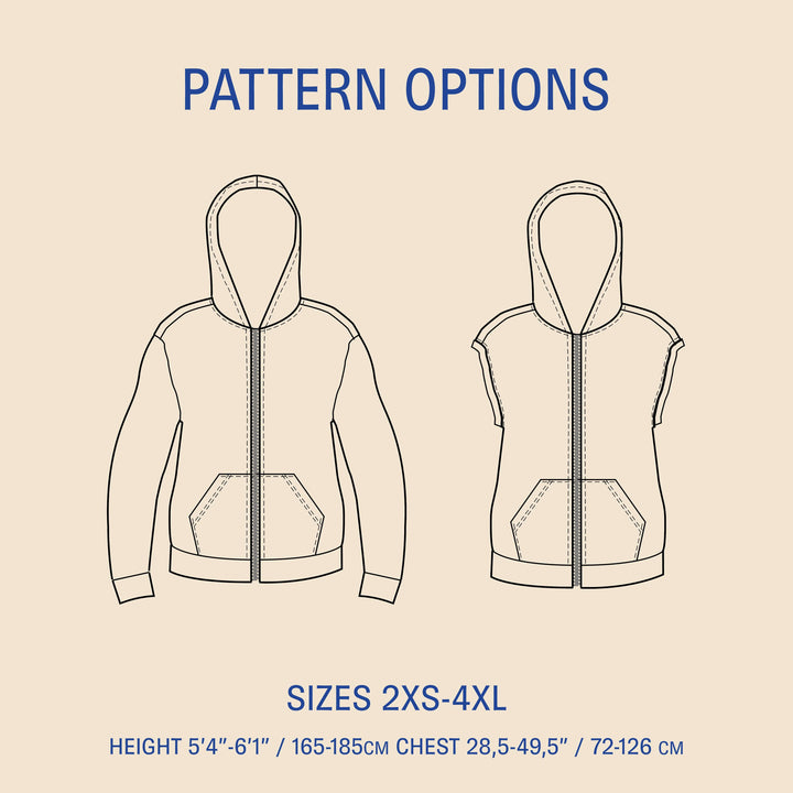 Zipper Pattern Looping Zipper Hoodie Sewing Pattern - Unisex | Wardrobe By Me