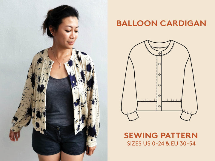 Balloon Cardigan Printed pattern-Women's sizes - Wardrobe By Me