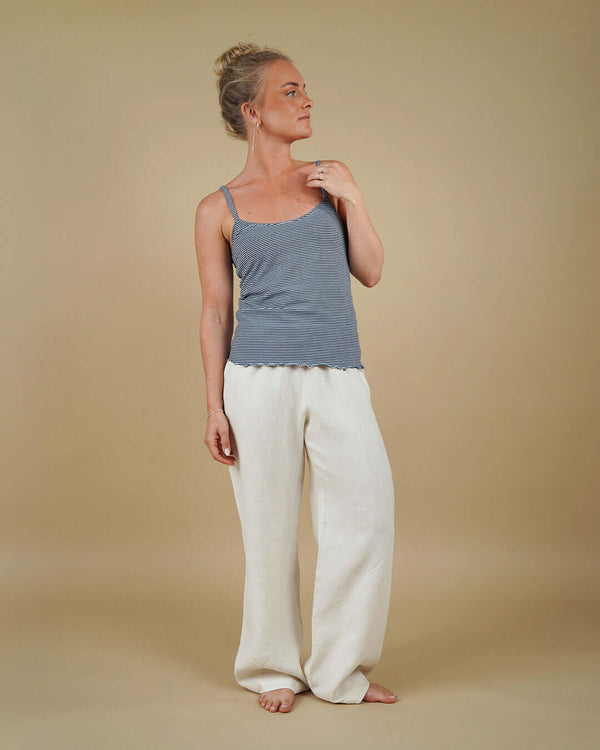 Woman wearing the Camisole Top and High Waist Pants sewing pattern, front view