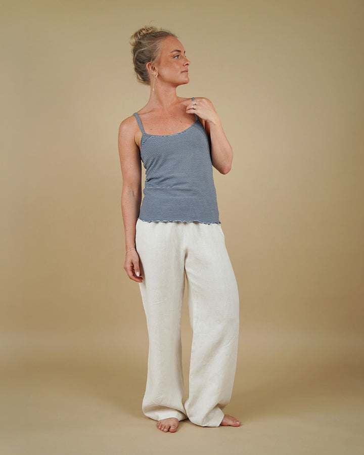 Woman wearing the Camisole Top and High Waist Pants sewing pattern, front view