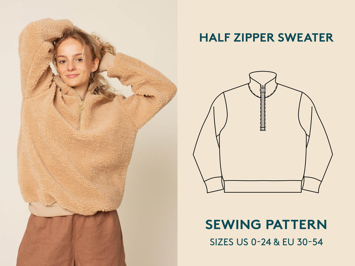 Half zipper sweater Sewing Pattern -Women's sizes - Wardrobe By Me