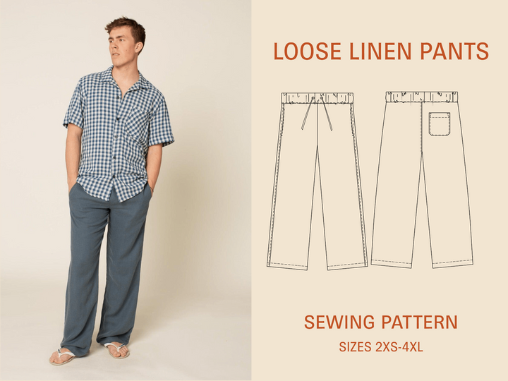 Loose Linen Pants Sewing pattern- Men's Sizes 2XS-4XL - Wardrobe By Me