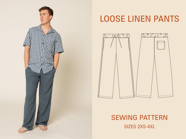 Loose Linen Pants Sewing pattern- Men's Sizes 2XS-4XL