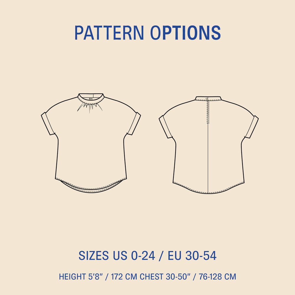 Tulip Top sewing pattern options showing front and back technical drawings