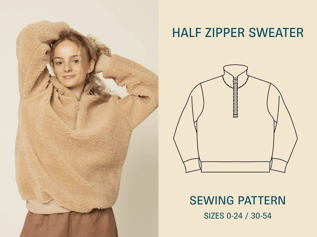 Half Zipper Sweater Womens Paper Pattern - Wardrobe by Me Half Zipper Sweater Womens Paper Pattern - Wardrobe by Me