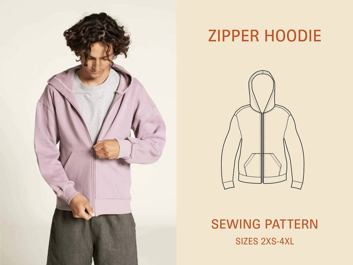 Zipper Hoodie Sewing Pattern-Unisex - Wardrobe By Me