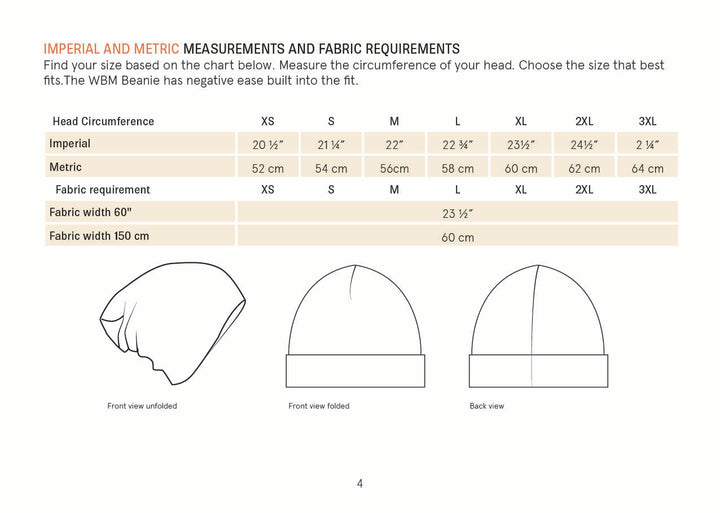 Beanie Hat Sewing Pattern Wardrobe By Me measurements
