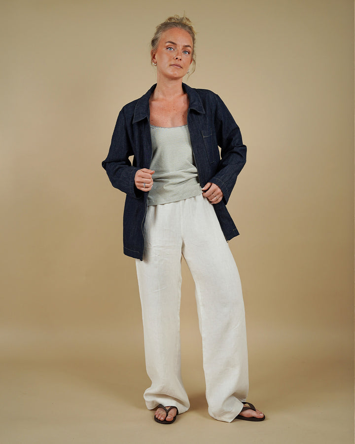 Woman wearing the Zip Shirt, Camisole Top and High Waist Pants sewing pattern, front view